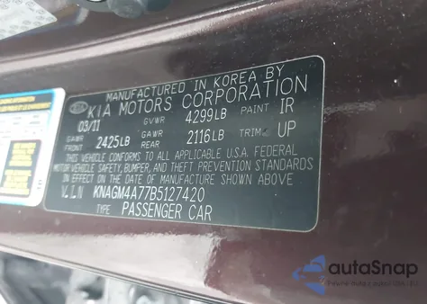 2011 Kia Optima Lx from USA, damaged, VIN KNAGM4A77B5127420